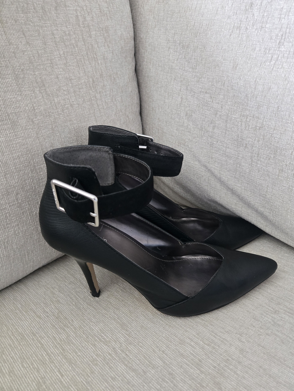 Black Ankle-Strap Pointed Toe Heels
